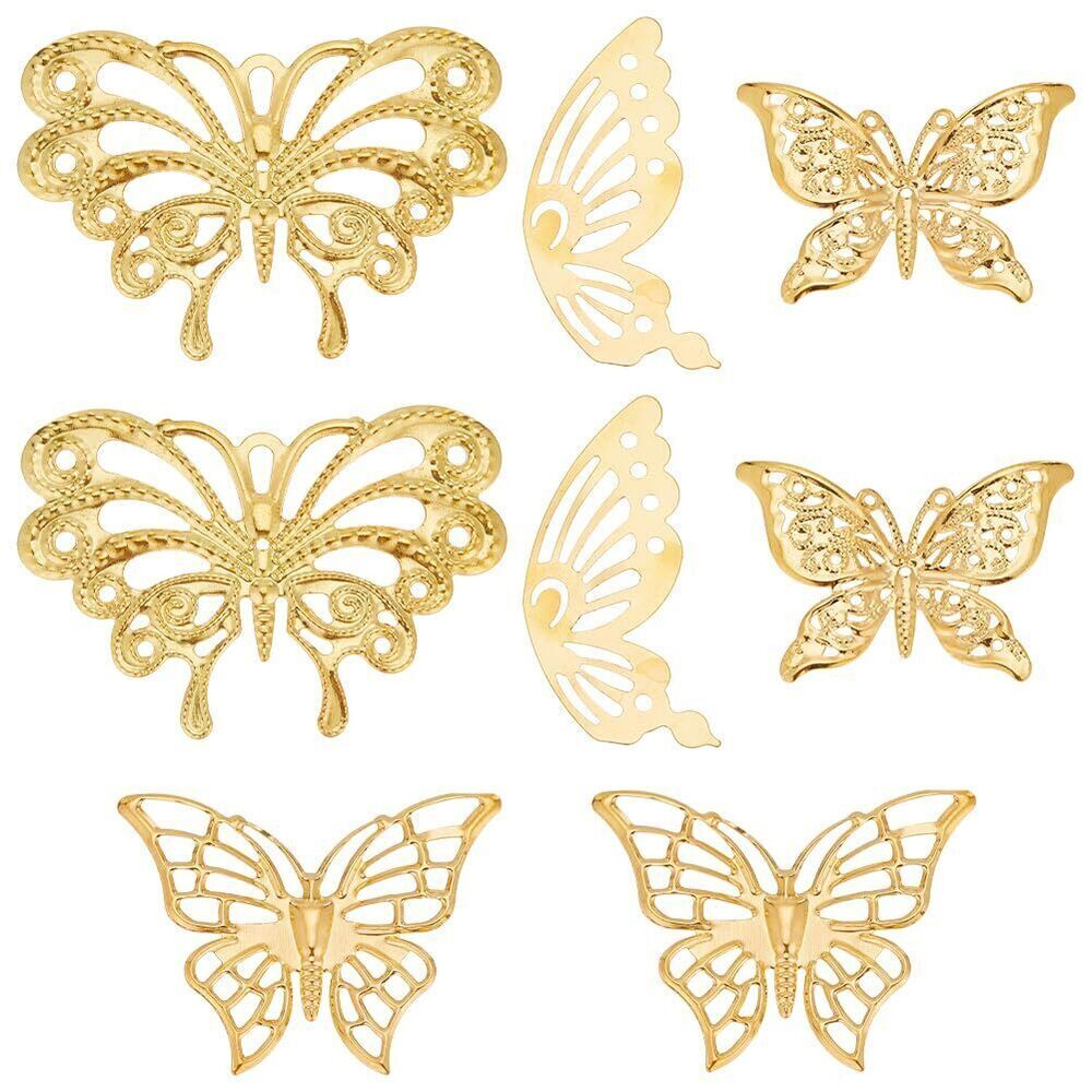 7211 1 Box 100Pcs Gold Filigree Pieces Filigree Findings Butterfly Filigree